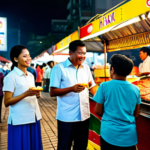 **

"A family enjoying burgers at a vibrant pasar malam (night market) in Kuala Lumpur, Malaysia. The scene includes colorful food stalls, bright lights, and happy people of diverse ethnicities. Everyone is fully clothed in modest, everyday attire. The burgers are prominently displayed. safe for work, appropriate content, professional, family-friendly, perfect anatomy, correct proportions, natural pose, well-formed hands, proper finger count, natural body proportions, high quality."

**