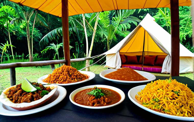 퓨전 패스트푸드 캠핑용 세트 - **

"A beautifully arranged glamping site in Kuala Kubu Bharu, Malaysia, featuring a luxurious tent ...